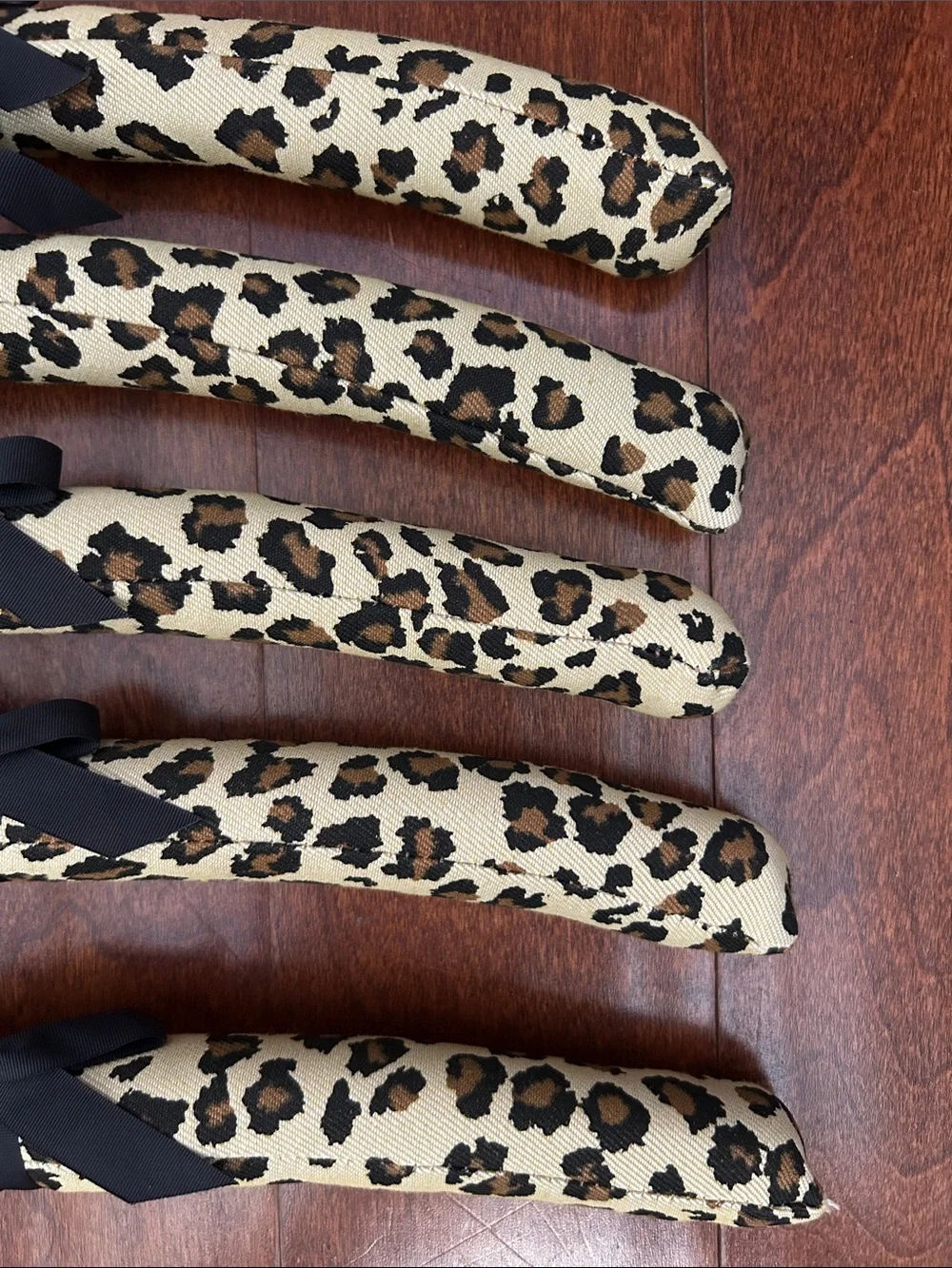 Animal Leopard Print Padded Hangers with Black Bows and Gold Hardware, Set of 5